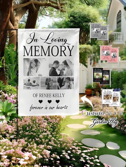 1pc Personalized Garden Flag, Customized Memorial Garden Flag With Photo And Name, Customized Yard Decor, Seasonal Lawn Banner, Unique Gift For Holidays, Birthdays, Family Events, Anniversaries, Valentine's Day And Special Occasions