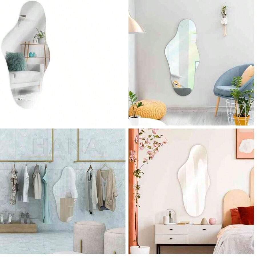 Espejo de Pared Asimétrico en Forma de Nube, Marco de Aluminio Moderno, 110 x 50 cm, Diseño Irregular sin Marco, Ideal para Sala, Recámara, Baño o Vestidor - como se muestra en la figura - Ver 1