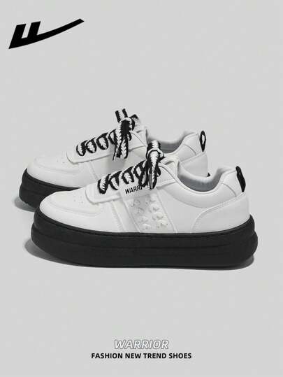  1 Pair WARRIOR Women's Thick Sole Lace-Up Soft Bottom Casual Shoes, Low-Top Outdoor Flat Shoes, Round Toe Low Heel Non-Slip Solid Color Elegant Soft Bottom Hiking Shoes, Suitable For Students, Graduation Photos, Flat Shoes, Low-Top Leather Sports Skateboard Shoes