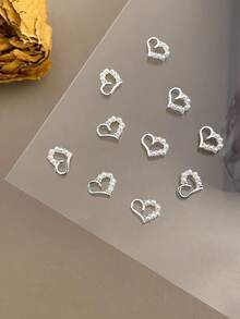 12 pezzi Charm per unghie a forma di cuore cavo, stile giapponese minimalista di lusso Y2K, decorazioni per unghie adatte per San Valentino con perle e diamanti finti, ideali per unghie corte e french tip, accessori per nail art multifunzionali - Multicolore - Visualizzare 4