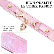 Läderhalsband för hundar med hjärtformat kristallhänge, lämpligt för små hundar, katter och hundar. Sött halsband för husdjur med glänsande kristallhänge - Rosa - Visa 6
