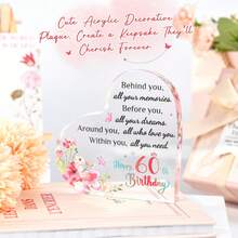 1pc Acrylic "Happy 60th Birthday" Plaque, Inspirational 60th Birthday Gift, Heart-Shaped Acrylic Desktop Decor For Daughter Or Son, Perfect For 60th Birthday Anniversary Party Decoration - Multicolor - View 7