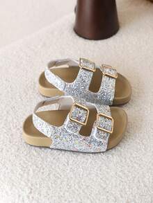 1 Pair Girls' Hook And Loop Sandals, Fashionable Princess Shoes, Soft Bottom Beach Shoes, Summer New Arrival - Silver - View 5