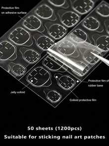 4800pcs(200sheets)/2400pcs(100sheets)/1200pcs(50sheets) Double-Sided Nail Glue Suitable For Nail Stickers, Jelly Double-Sided Adhesive Stickers, DIY Nail Art Stickers Nails - Army Green - View 6