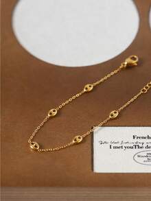 TONSI 1条复古硬币造型18K镀金不锈钢O型链手链，低过敏性精致珠宝手链，适合女性日常、通勤、派对佩戴，情人节礼物