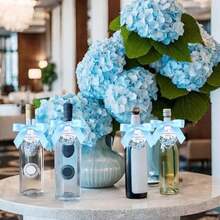 50 Set Blue Hydrangea Champagne Bottle Tags For Wedding Thank You Wine, Thank You Labels With Twist Tie Bows And Ribbon For Baby Bridal Shower, Birthday, Wedding, Party Supplies Gifts - 藍繡球 - 查看 4