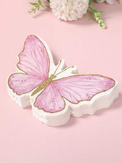 20/40pcs Pink Butterfly Disposable Paper Napkins, Butterfly Shaped Disposable Tableware, Suitable For Birthday Party Decoration, Baby Shower, Holiday Party Supplies, Wedding Decoration Butterfly Pattern Napkins, Paper Towel Decor, Kitchen Cooking Decor, Holiday Supplies