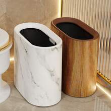 1pc Large Capacity 14L/4.5Gallon Luxury Sealed Trash Can With Lid - Light Luxury Design Oval Trash Can, White/Black Marble And Wood Grain Available - Suitable For Bathroom, Kitchen, Hotel, Home, Guest Room, Toilet Storage, Hotel Bathroom Waste Management, Fashion Trash Can. - Multicolor - View 11