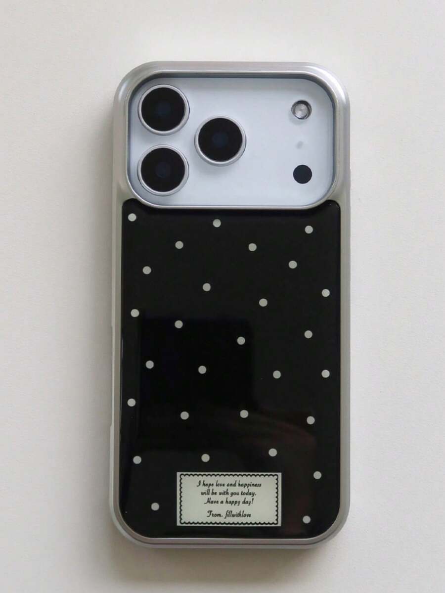 Cute Polka Dots Solid Color Epoxy Shockproof Bumper Hard Phone Case Compatible With IPhone 17 ProMax 16 Pro Max 15 14 13 12 Pro Max 14 15 16 Plus 11 16 15 Stylish Plating Silver-Edged Stylish Back Cases S For Valentine's Day Gifts - Black - View 1