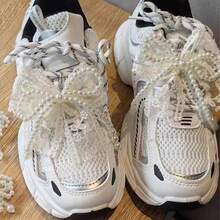 2 Pieces Pearl Shoe Charms Bow Sneakers Elegant Shoelace Decoration Pearl Bead Chain Buckle Accessories For Women Dress Shoes - 1 對蕾絲珍珠 - 查看 4