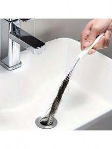 1pc Flexible Drain Brush, Drain Cleaning Tool, Bathroom Accessory Drain Pipe Unclogging Tool, Sink Overflow Cleaning Brush, Household Drain Hair Catcher - White - View 3