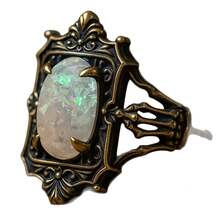 1Pc New Retro Gold Inlaid Opal Women's Ring Halloween Ghost Hand Jewelry Thanksgiving Valentine's Day Family - 復古澳寶戒指 - 查看 5