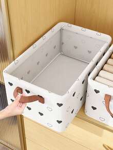 1个黑白可折叠收纳盒，可收纳衣物、裤子、玩具及杂物，带提手，适用于衣柜整理，适合家居、公寓、装饰，也可作为情人节礼物