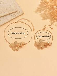 2pcs/Set Fashionable & Elegant Metal Geometric Floral Necklace & Bracelet Jewelry Set, Sweet & Fresh 3D Floral Accessories For Women, Suitable For Daily Wear, Dates, Vacations, Parties, Can Be Given As Gifts - Gold - View 4