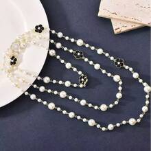 1pc Fully Rhinestone & Pearl Decor Long Necklace, Fashion Versatile Sweater Chain, Suitable For Dress, Suit, Party, Evening Wear - Multicolor - View 15