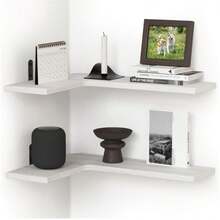 Floating Corner Shelves For Wall, Corner Wall Mounted Shelf For Home Décor Storage, Rustic Wood Shelves For Room, Bathroom, Bedroom & Kitchen - White - trắng - Xem 1