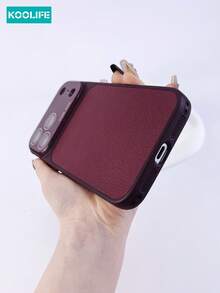 Koolife 1pc Large View Window Lychee Pattern Faux Leather Phone Case, PC+PU Leather Hybrid Cover With Raised Lens Protection & Built-In Lens Film, Shockproof Stylish Design Case, Compatible With IPhone 17/17 Pro/17 Pro Max - Retro Red - View 4