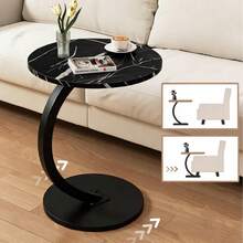 Mesa Auxiliar En Forma De C Para Sala, Mesas Laterales Redonda Para Sala, Mesita De Centro Mesita Auxiliar Minimalista Moderna, Para Sofás Y Camas, Espacio Pequeño, Dormitorio - Negro - Ver 2