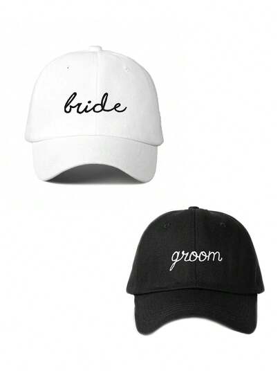 2顶女士刺绣“新娘”棒球帽，可调节户外防晒休闲帽，适合春季、秋季、旅行、海滩、度假。也适合年轻男士，Y2K风格遮阳帽