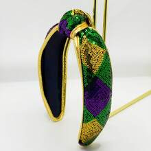 1pc Shiny Stretchy Carnival/Mardi Gras Headband, Suitable For Both Men And Women - Gold Strip Sequins - View 4