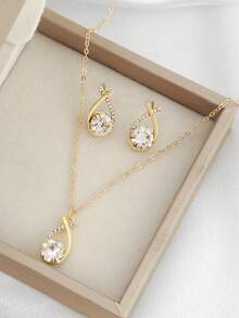 1 Set Elegant Geometric Criss-Cross Teardrop Jewelry Set, & Versatile High-End Accessories - Gold - View 2