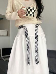 1pc Vintage Striped Waist Belt For Women, Japanese Style, British School Uniform Inspired Striped Knit Tie, Party Costume Accessory, Shirt Decoration, Birthday Surprise, Christmas Gift For Family And Friends, Valentine's Day Gift, Shiny Belt, Summer Outfit Accessory, Dance Prop - Multicolor - View 4