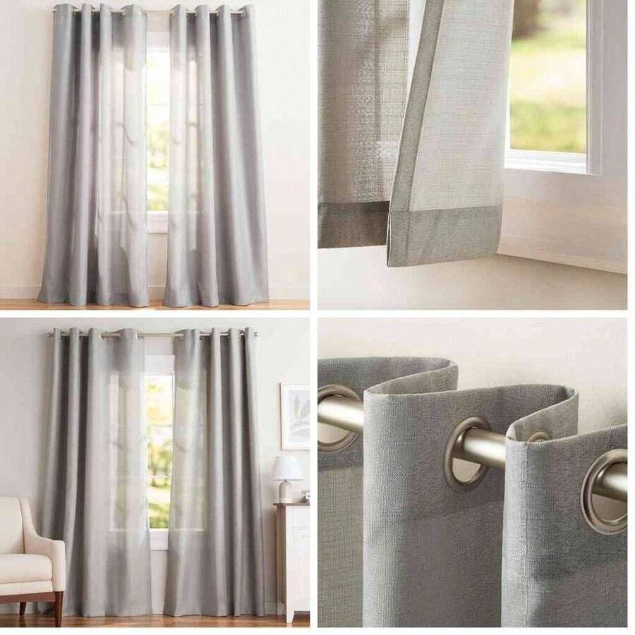 Exclusive Home Cortinas Loha Linen Window Cortinas, Gris Paloma, 1, 2 - gris paloma+137.2an x 274.3al cm (2 paneles) - Ver 1