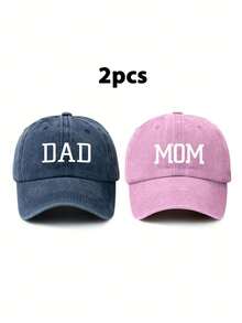 两件套男女通用纯色 DAD+MAMA 印花复古棒球帽，时尚爸爸妈妈帽，可调节尺寸，百搭卡车帽，适合户外日常佩戴，节日礼物 - C - 查看 55