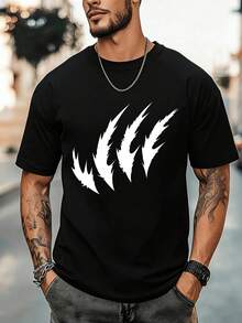 Men's New Fashionable Casual T-Shirt Black T Shirt With White Claw Design Men's Casual Graphic Tee Fashion Streetwear Top Fun Printed Round Neck Short Sleeved Shirt Suitable For Holiday Partiesoutingssports Events - Black - View 4