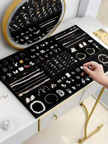 1/9pcs, Black Velvet Jewelry Tray, Large Capacity Jewelry Storage Box, Independent Compartments, Stackable Jewelry Display Stand, Can Accommodate Earrings, Necklaces, Bracelets, Rings, Hairpins, Hair Bands, Etc. Valentine's Day Velvet Jewelry Tray - Multicolor - View 2