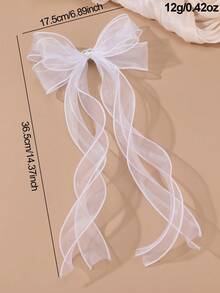 1个女士优雅白色网纱蝴蝶结水钻心形长丝带蝴蝶结发夹，适合日常、节日、婚礼、派对等场合 - 白色 - 查看 6