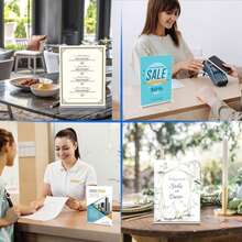 三种尺寸亚克力标牌架 - 透明T型塑料展示架，双面纸张及标牌架，适用于菜单、传单、图片 - 亚克力纸张架及收纳盒，适用于办公室、零售店、展览、餐厅、婚礼等场合，亚克力标牌架尺寸：8.5 x 11英寸，亚克力标牌架，展示架，供应商活动展示架，房地产经纪人用品，商业标牌，促销品 - 透明 - 查看 6