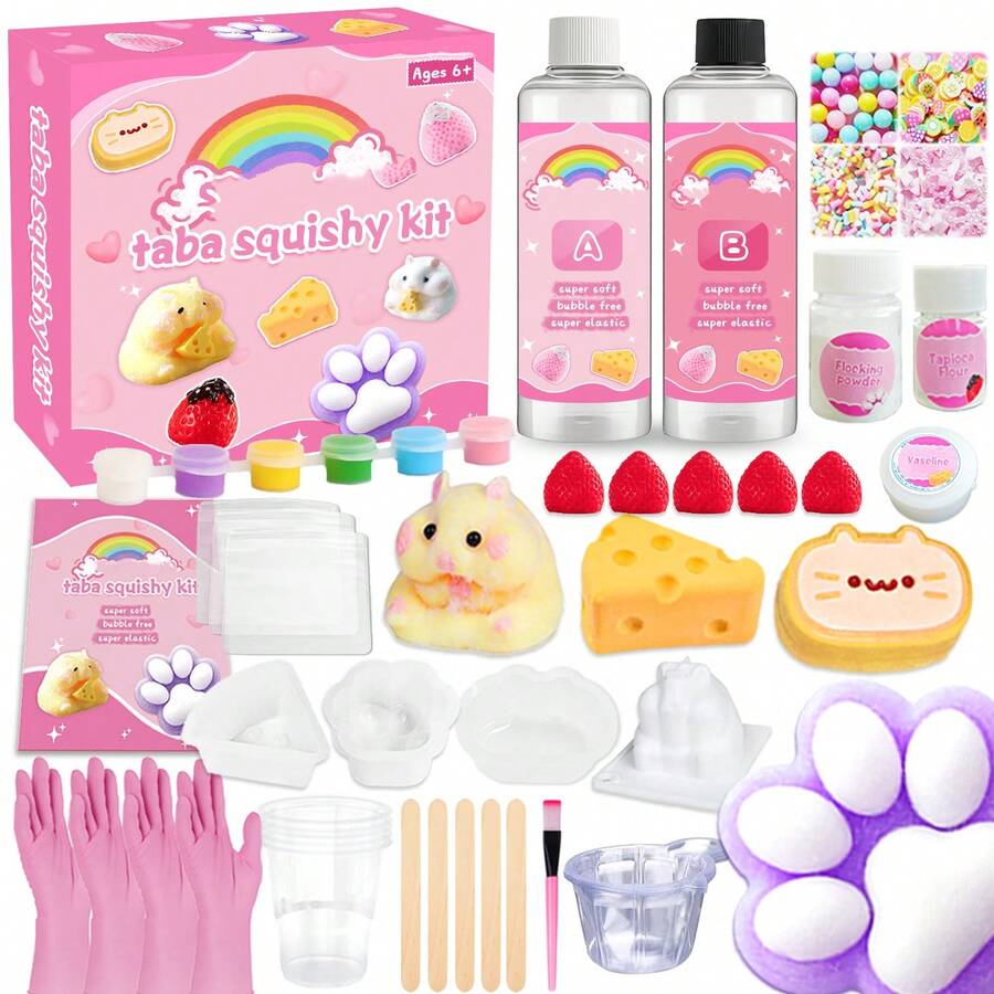 46PCS Taba Squishy Kit,DIY Stress Relief Novelty Squeeze Toys,1:1 AB Liquid Silicone,Party Favors For Kids,Make Your Own Squishies Hamster&Cat Paw With Silicone And Molds,Birthday Gifts,Children's Gifts, Daily Life Gifts,Stress Relief,Entertainment Alleviate Anxiety - Multicolor - View 1