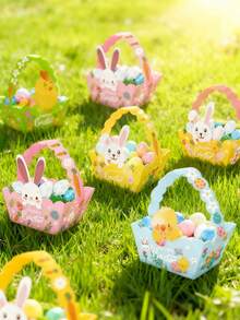 4个装便携式复活节兔子礼品袋纸板糖果篮，复活节快乐纸质糖果篮，可爱兔子小鸡造型糖果礼盒，派对糖果盒，可爱动物主题节日礼品包装用品 - 彩色 - 查看 4