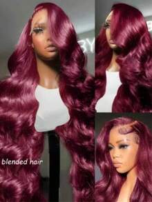 36 Inch 13x4 High Definition Lace 180% Density Closure Wig, Human Hair Blended, 99J Burgundy Wig, Human Hair Blended, Pre-Plucked Water Wave Closure Wig, Brazilian Human Hair Blended Ladies Wig, 13x4 Lace Wig, 10-36 Inch - S99J/BUG - View 1