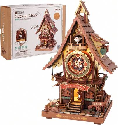 ROKR 3D Puzzle Cuckoo Clock Wooden Model Kits To Build For Adults, Model Kits Craft Gifts And Decoration For Adults, Cuckoo Clock Multi-Colored, LC901C