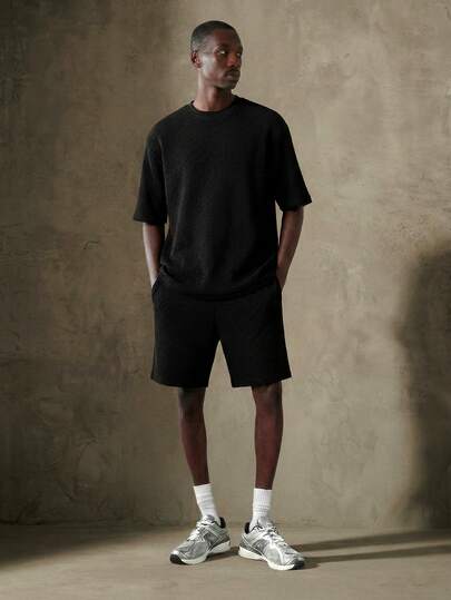 Summer Waffle Suit, Retro Fashion Casual Sports 2 Pieces Set With Short Sleeve Top And Shorts For Men