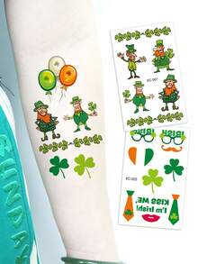10张圣帕特里克节幸运三叶草纹身贴纸，圣帕特里克节派对装饰礼品，三叶草幸运三叶草气球帽彩虹图案贴纸，非常适合节日派对夜店庆祝活动 - 綠色 - 查看 7