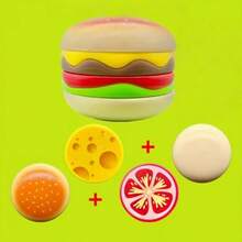 磁性滑动汉堡玩具 - 多色减压指尖玩具，适合成人，趣味设计，滑动顺畅，食物造型，热门派对礼物，发出舒缓压力的声音，每层均可单独拆卸，配有逼真的芝麻面包、生菜、番茄和奶酪，互动式手指滑块 - 彩色 - 查看 5