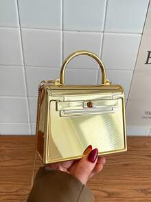 1个亮面女士迷你包，金属零钱包，时尚手提迷你包，金色高跟鞋，情人节礼物，金色手拿包，女士金色钱包，耳机手机包，女士手提包 - 金色 - 查看 5