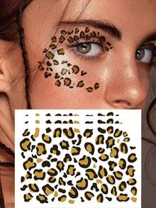 3 Sheets Leopard Face Tattoos Adult Women Sexy Tattoos Leopard Print Temporary Tattoos Makeup Sticker For Halloween Cosplay Party Festivals - Multicolor - View 1