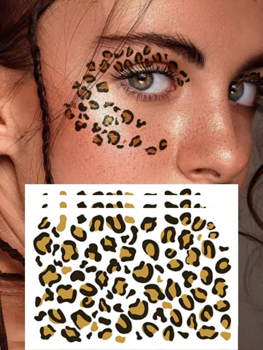 3 Sheets Leopard Face Tattoos Adult Women Sexy Tattoos Leopard Print Temporary Tattoos Makeup Sticker For Halloween Cosplay Party Festivals - Multicolor - View 1