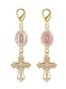 基督教十字架吊坠钥匙扣，镶钻十字架吊坠挂饰 - 十字架钥匙扣包包挂饰，十字架吊坠钱包背包装饰耳机盒配件行李箱和汽车钥匙扣钱包挂饰钥匙圈 - 彩色 - 查看 14