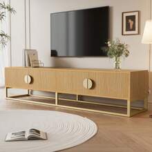 180cm Wooden TV Unit - Modern Dining Room Cabinet, 4 Doors, Semi-Circular Handles - Khaki - View 6