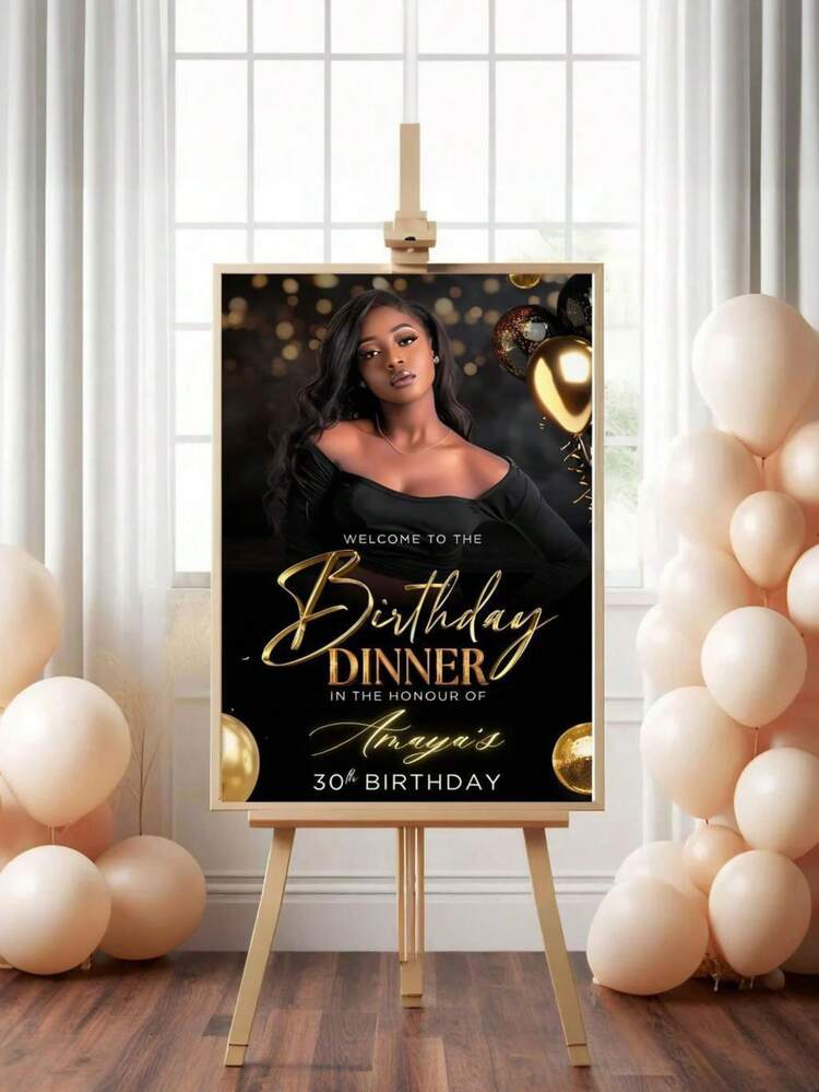 1pc - Personalized Birthday Party Poster, Customized Birthday Party Welcome Sign, Happy Birthday Welcome Poster With Photo, Customized Name And Date, Photo Canvas Poster, Modern Platinum Welcome Birthday Poster, Minimalist Birthday Party Signage, Customized Text And Wall Art - Multicolor - View 2