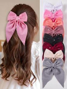 8pcs/Set Girls Colorful Rhinestone, Striped, Bow Hair Clips, Hair Accessories, Barrettes, Claw Clips, Suitable For School, Daily Use - Multicolor - View 7