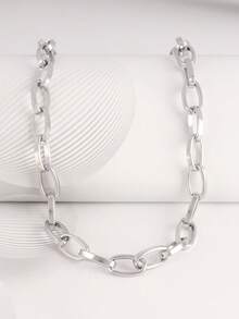 1件装不锈钢几何椭圆项链，男女皆宜，时尚简约，18K镀金链项链首饰 - 項鍊 - 查看 3