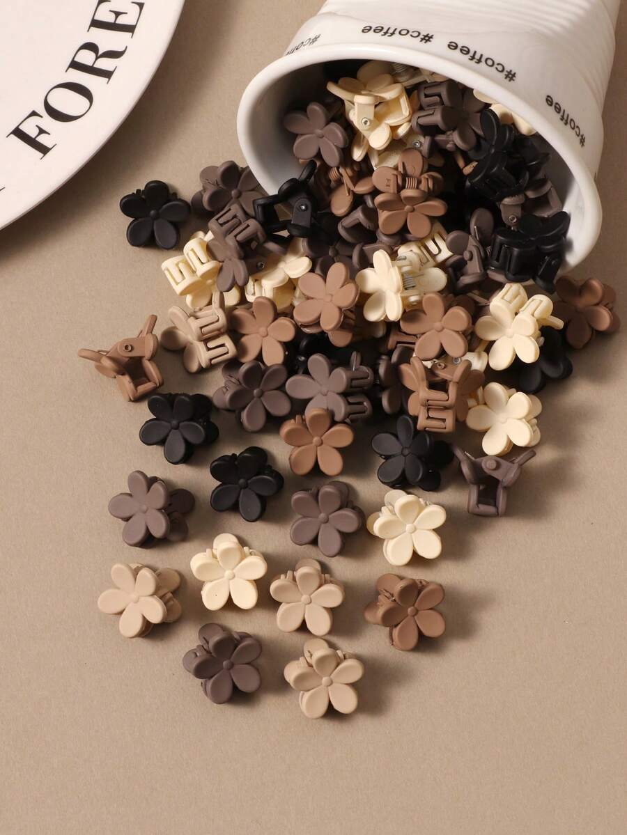 30/50/100入咖啡色迷你花朵髮夾 小號1.6吋 女款甜美清新公主風 劉海碎髮夾 百搭日常側編髮夾 頂部髮飾 - 彩色 - 查看 1