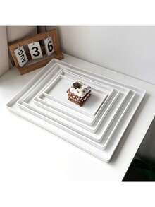 Simple Solid Color Dessert Serving Tray For Home Use - White - View 4