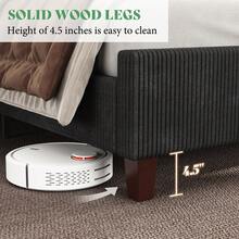 Queen/King/California King Size Platform Bed Frame With 50.8" Corduroy Upholstered Bed, Vertical Channel Tufted Wingback Headboard, Wooden Slats Support, No Box Spring Required - 黑色 - 查看 9